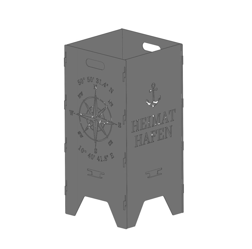 Feuertonne personalisierbar "Kompass mit Koordinaten", 75cm