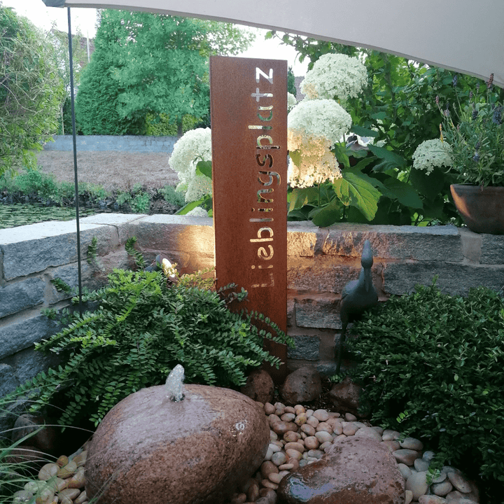 Gartenstele "Lieblingsplatz" aus Cortenstahl