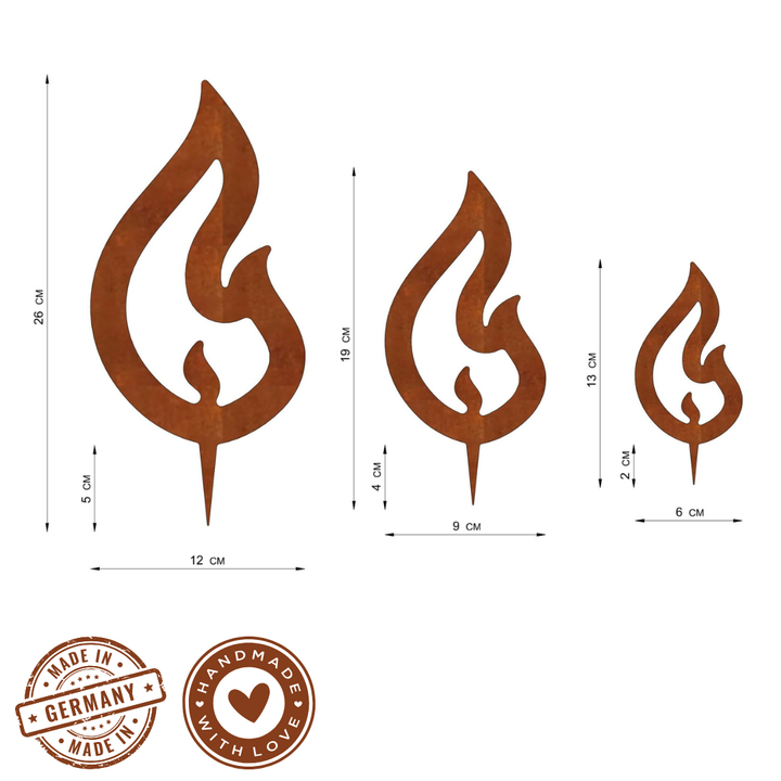 Edelrost Flammen Deko - 3er Set