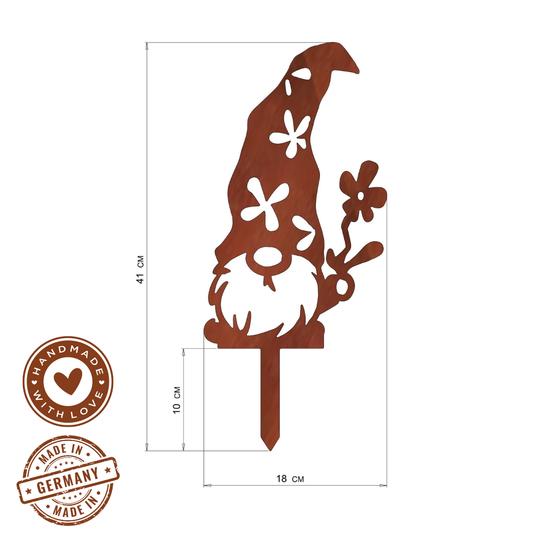 Gartenstecker "Wichtel mit Blumenmütze"