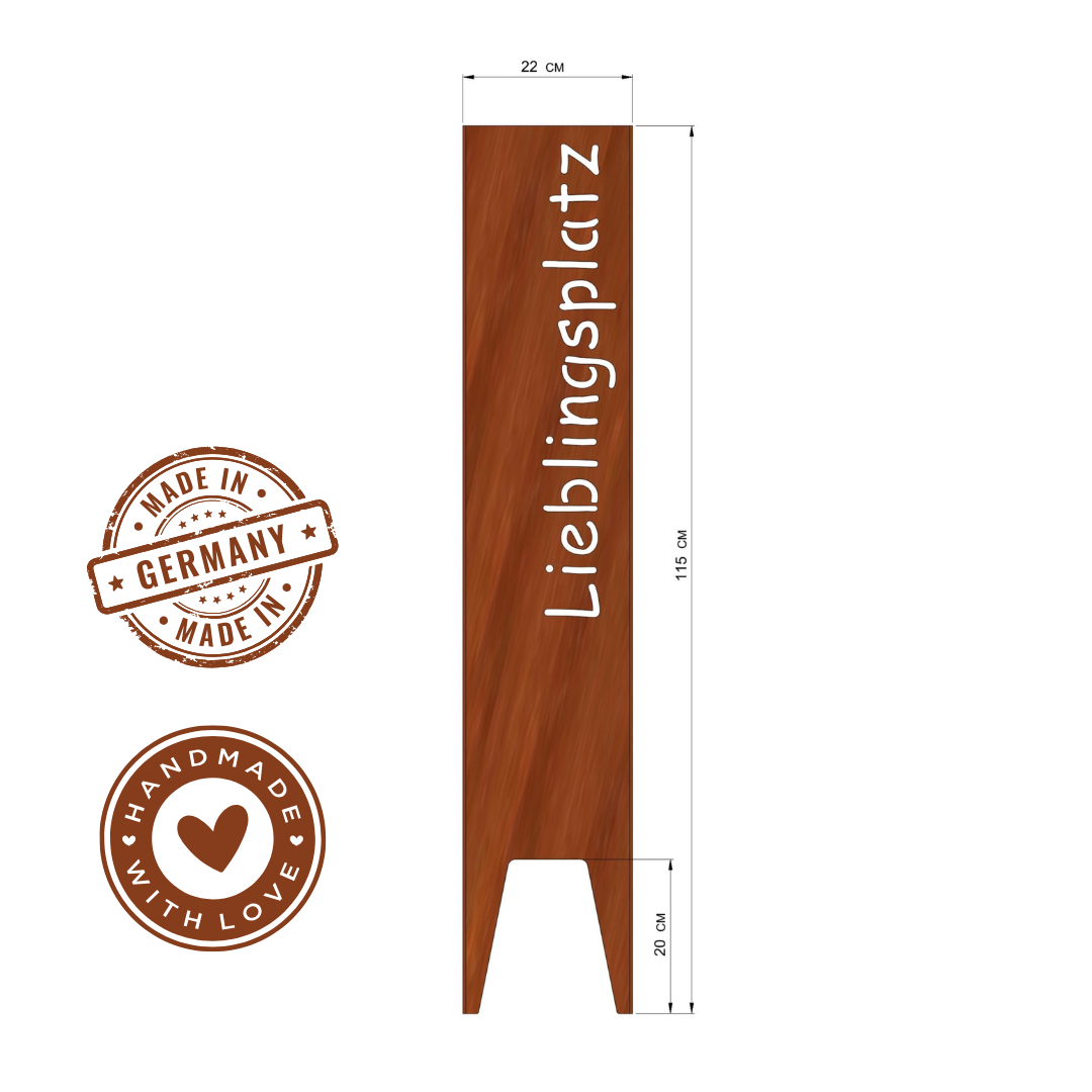 Gartenstele "Lieblingsplatz" aus Cortenstahl