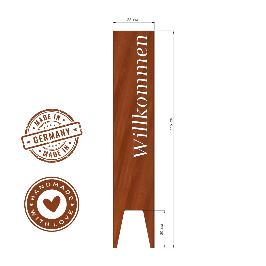 Gartenstele "Willkommen" aus Cortenstahl