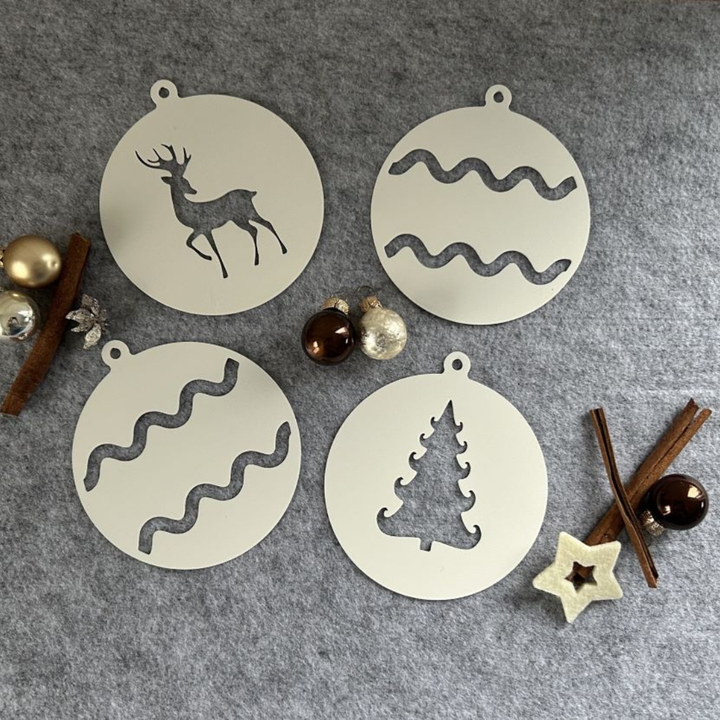4tlg. Set | Weihnachtsdeko | Baumschmuck | Christbaumschmuck | Weihnachtsanhänger Metall