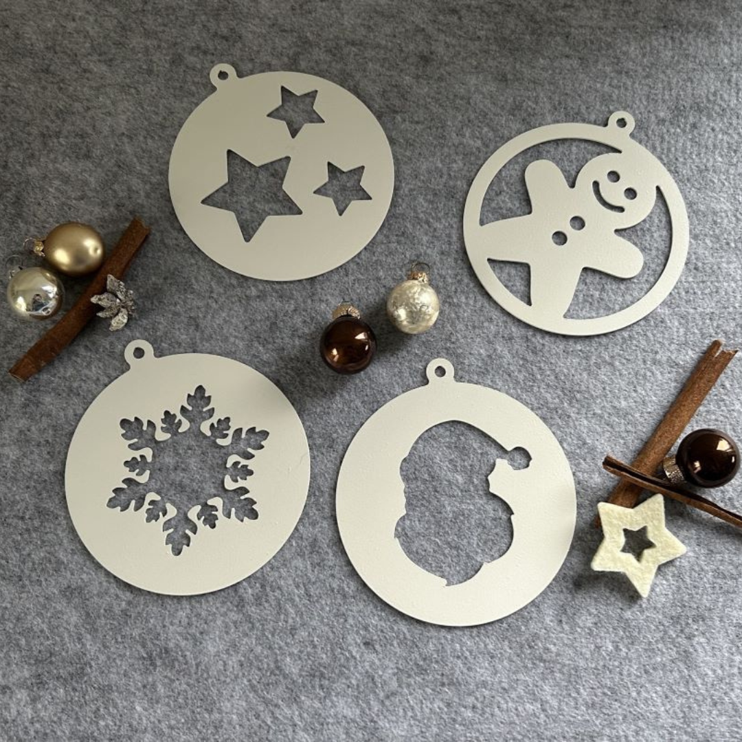 4tlg. Set | Weihnachtsdeko | Baumschmuck | Christbaumschmuck | Weihnachtsanhänger Metall