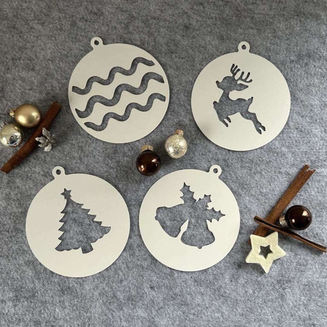 4tlg. Set | Weihnachtsdeko | Baumschmuck | Christbaumschmuck | Weihnachtsanhänger Metall