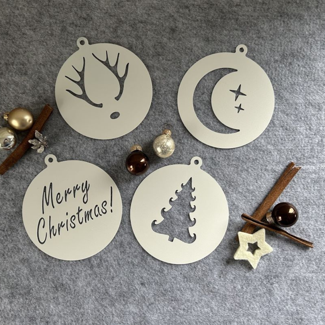 4tlg. Set | Weihnachtsdeko | Baumschmuck | Christbaumschmuck | Weihnachtsanhänger Metall