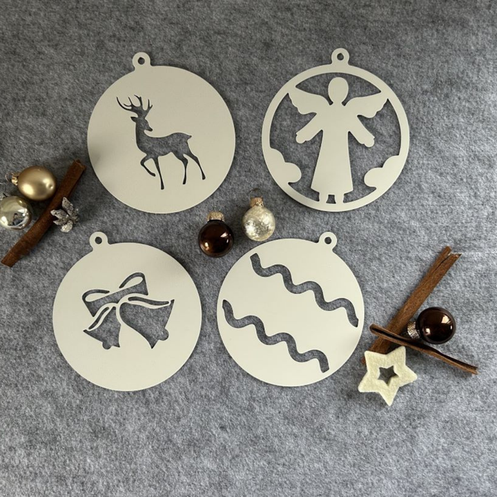 4tlg. Set | Weihnachtsdeko | Baumschmuck | Christbaumschmuck | Weihnachtsanhänger Metall