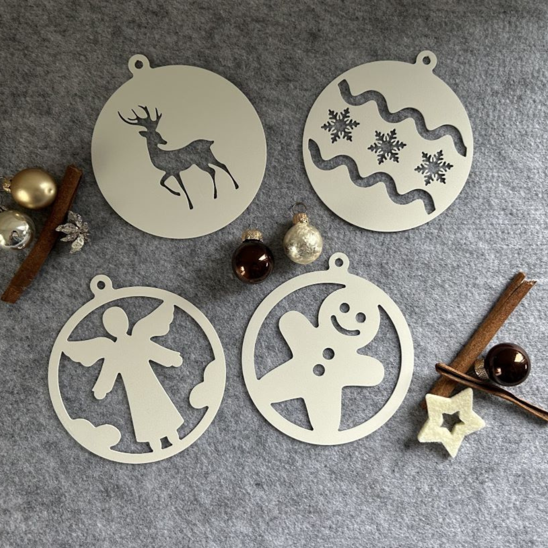 4tlg. Set | Weihnachtsdeko | Baumschmuck | Christbaumschmuck | Weihnachtsanhänger Metall