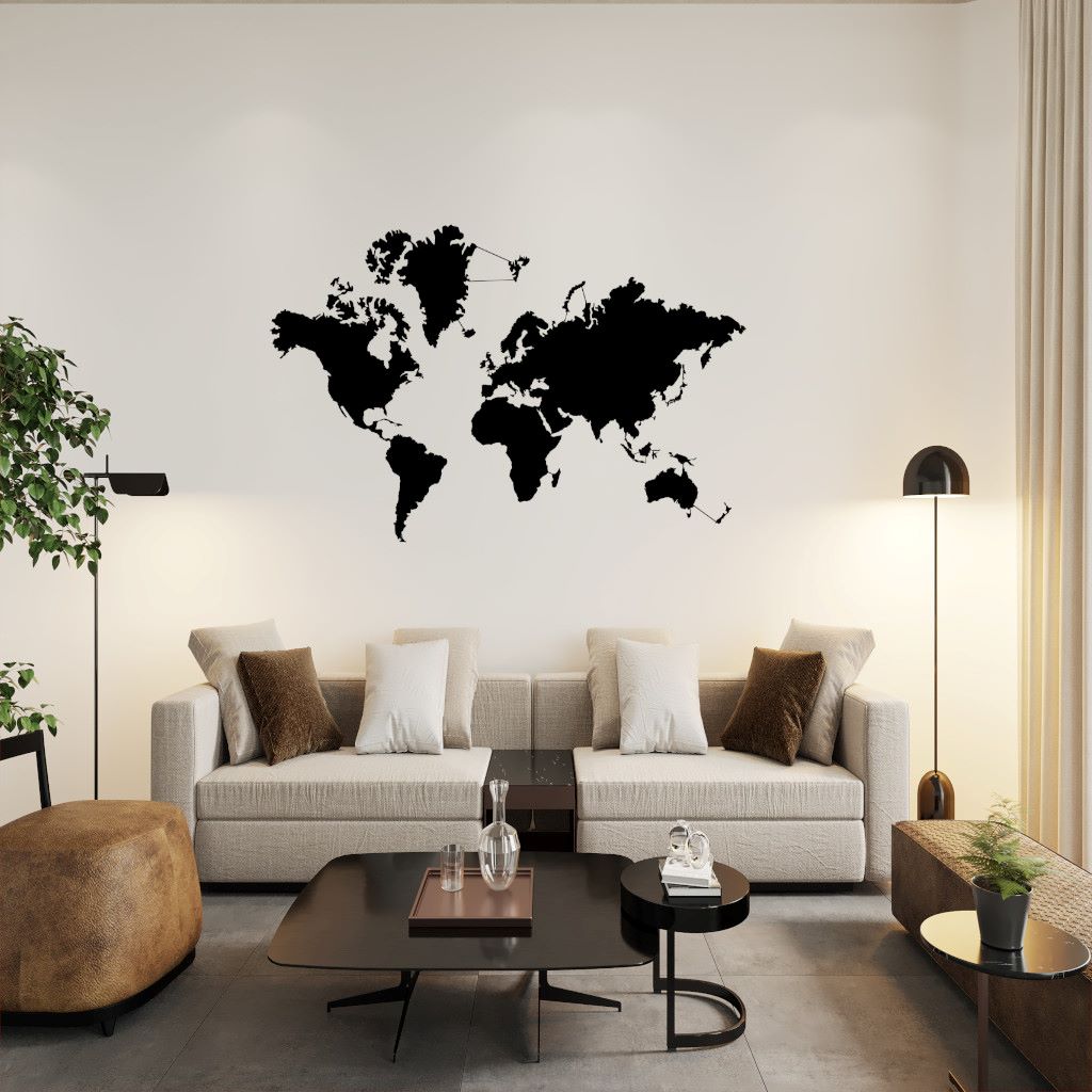 Weltkarte in Schwarz matt