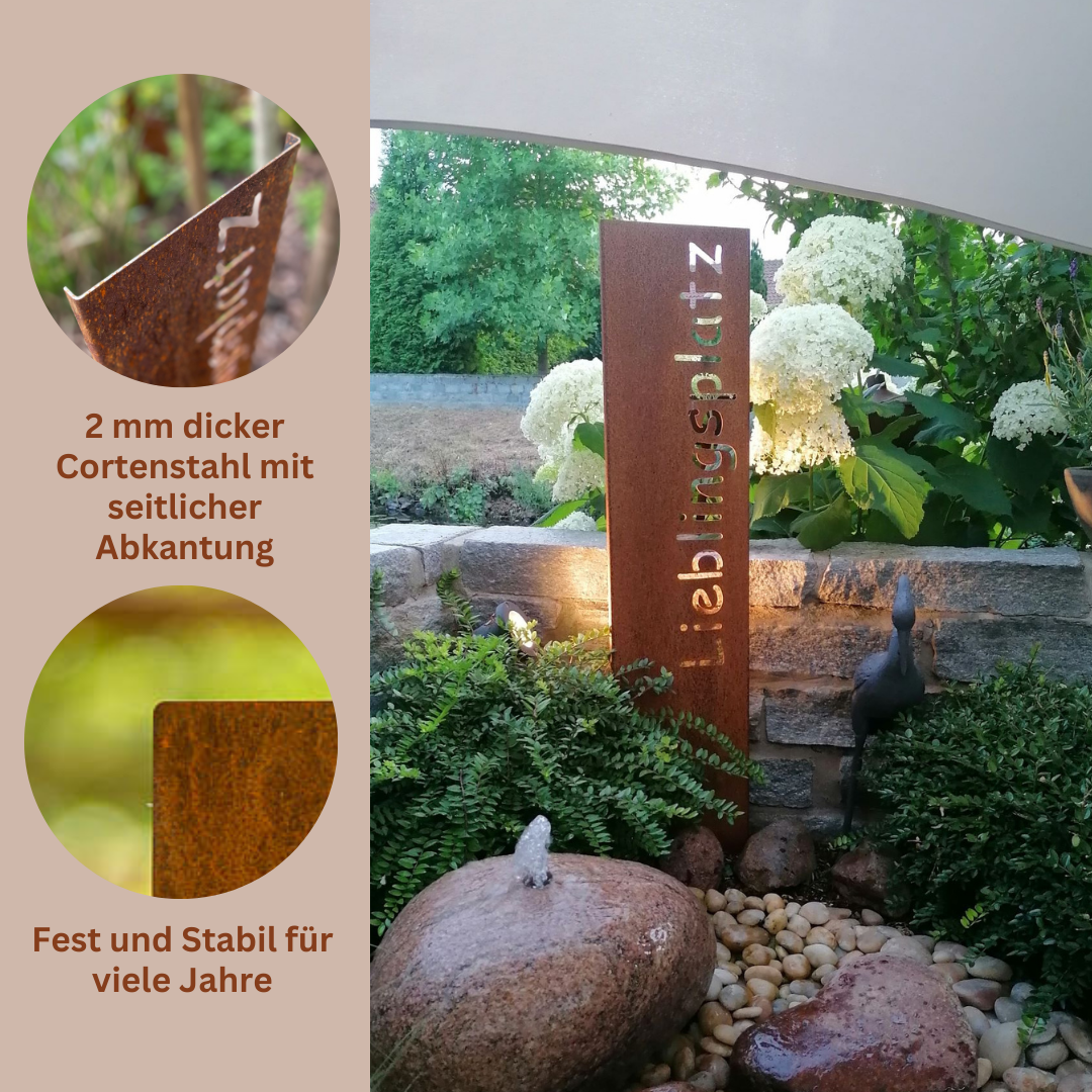 Gartenstele "Willkommen" aus Cortenstahl