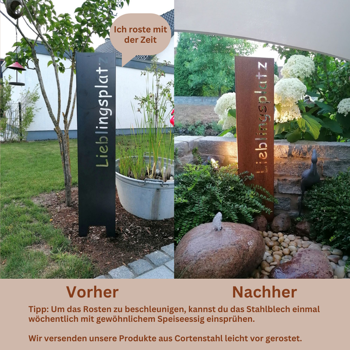 Gartenstele "Willkommen" aus Cortenstahl