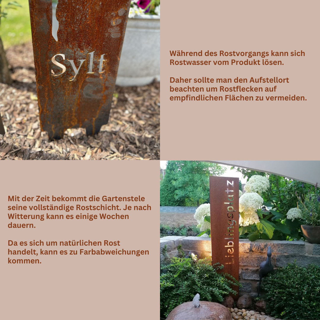 Gartenstele "Willkommen" aus Cortenstahl