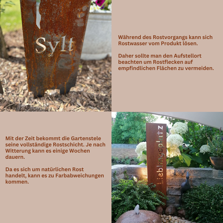Gartenstele "Willkommen" aus Cortenstahl