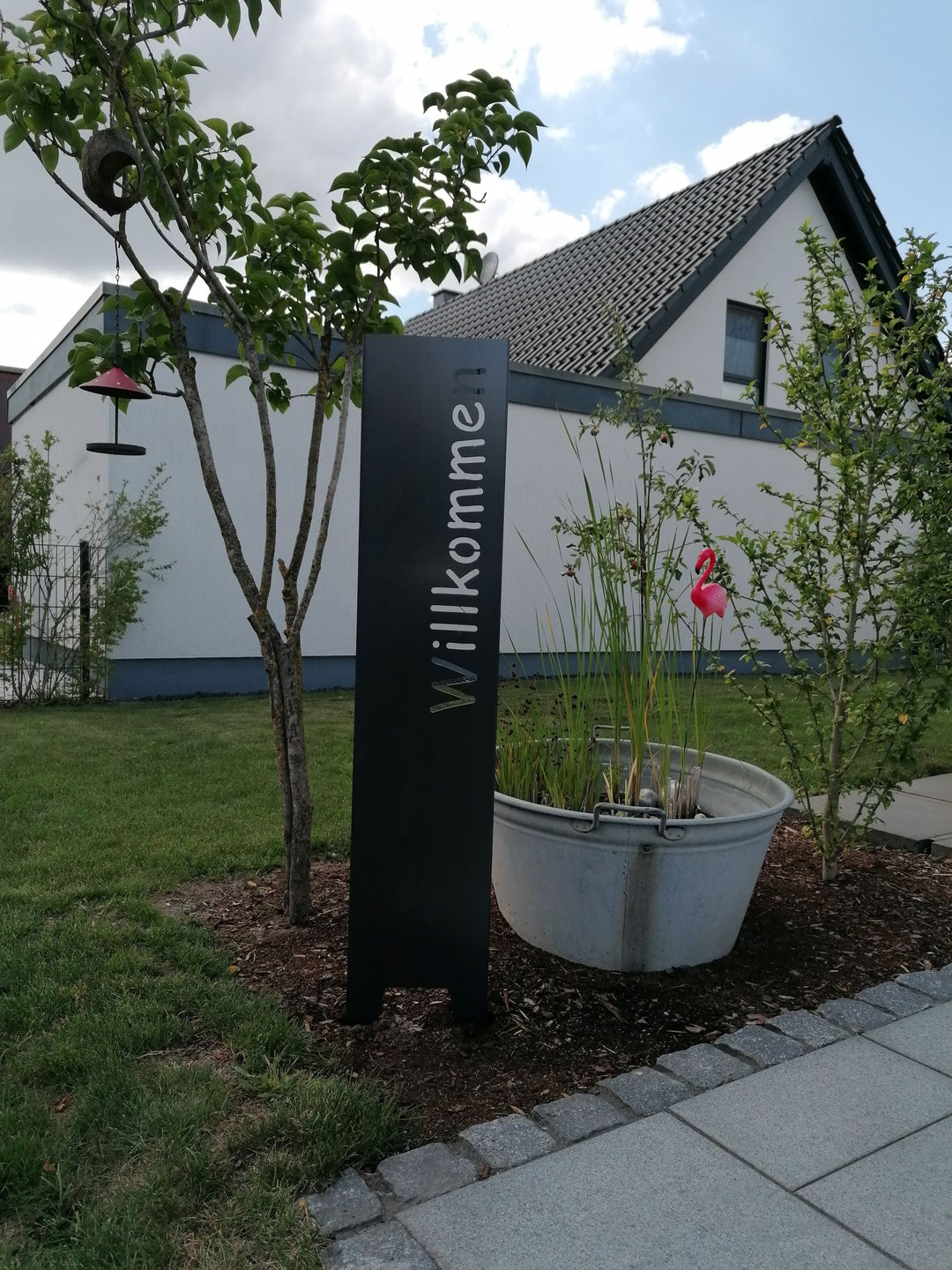 Gartenstele "Willkommen" aus Cortenstahl