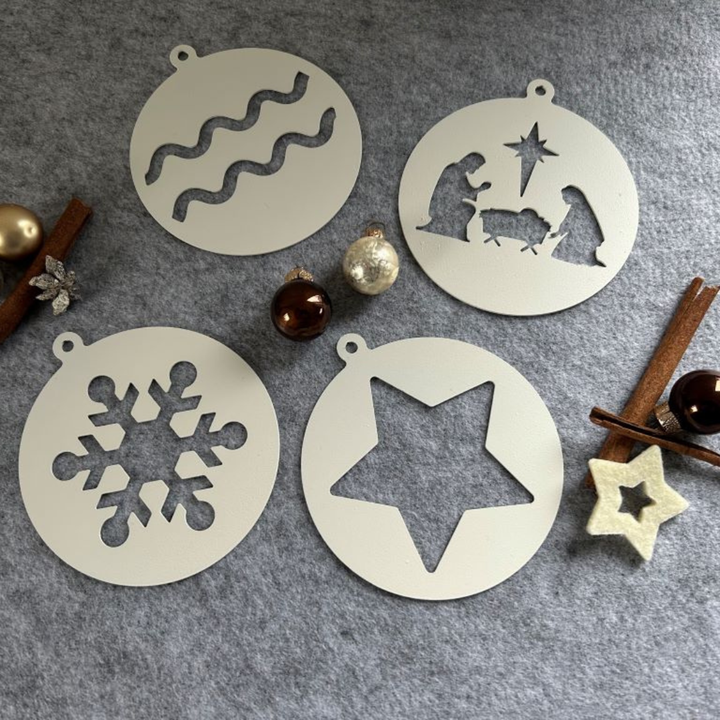4tlg. Set | Weihnachtsdeko | Baumschmuck | Christbaumschmuck | Weihnachtsanhänger Metall