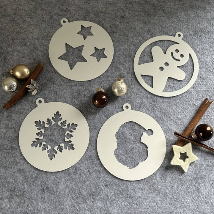 4tlg. Set | Weihnachtsdeko | Baumschmuck | Christbaumschmuck | Weihnachtsanhänger Metall
