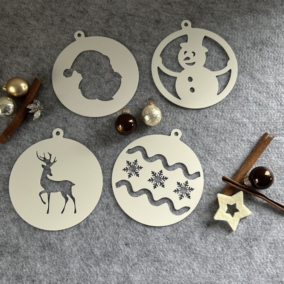 4tlg. Set | Weihnachtsdeko | Baumschmuck | Christbaumschmuck | Weihnachtsanhänger Metall