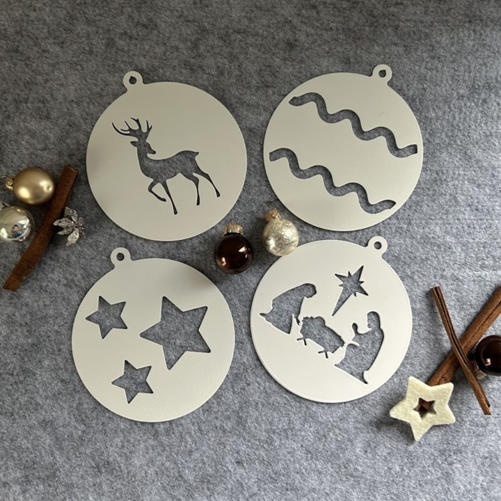 4tlg. Set | Weihnachtsdeko | Baumschmuck | Christbaumschmuck | Weihnachtsanhänger Metall